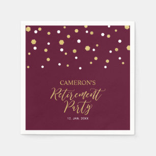 Gold & Burgundy Red Chic Confetti Retirement Napkins