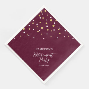 Gold & Burgundy Red Chic Confetti Retirement Party Paper Dinner Napkins