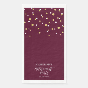 Gold & Burgundy Red Confetti Retirement Party Paper Guest Towels