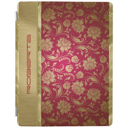 Gold  Burgundy Red Floral Damasks iPad Smart Cover