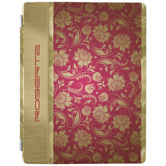 Gold & Burgundy Red Floral Damasks iPad Smart Cover (Front)