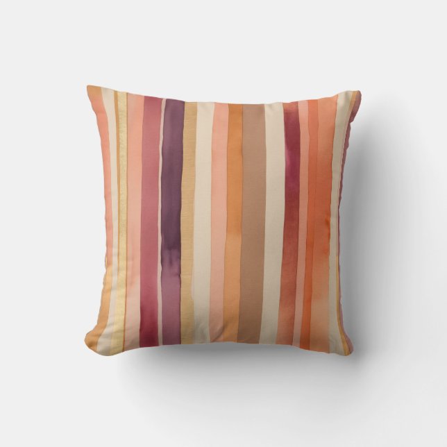 Gold, burgundy, red, orange and purple stripes throw pillow (Front)