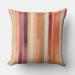 Gold, burgundy, red, orange and purple stripes throw pillow