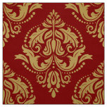 Gold &amp; Burgundy Red Ornate Floral Damasks Fabric