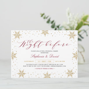 Gold & Burgundy Red Winter Rehearsal Dinner Party Invitation