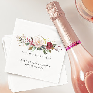 Gold Burgundy Rose Floral Bouquet Bridal Shower Napkins