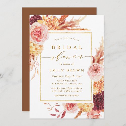 Gold Burgundy Terracotta Floral Bridal Shower Invitation