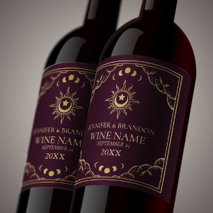 Gold & Burgundy Vintage Tarot Card Wedding Wine Label