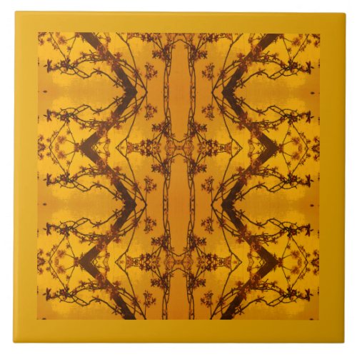 Gold burgundy vintage tuscan style floral pattern ceramic tile