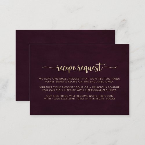 Gold Burgundy Wedding Recipe Request  Enclosure Card