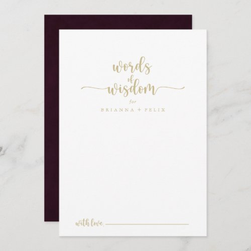 Gold Burgundy Wedding Words of Wisdom  Advice Card