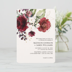 Gold Burgundy Wine Blush Floral Invitation