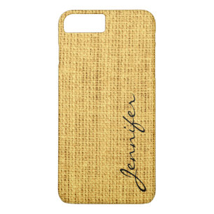 Gold Burlap Rustic Linen Monogram iPhone 8 Plus/7 Plus Case