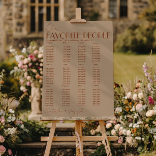 Gold Burnt Orange Old Money Wedding Seating Charts Foam Board
