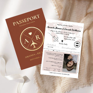 Gold & burnt orange Passport  Wedding Invitation