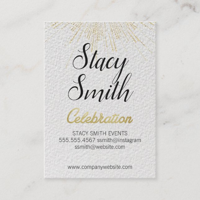 Gold Burst Celebration Event Planner Business Card (Front)