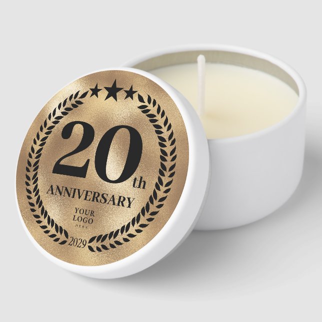 Gold Business 20 Anniversary Gift Employee Clients Mini Candle Favors (Corner)
