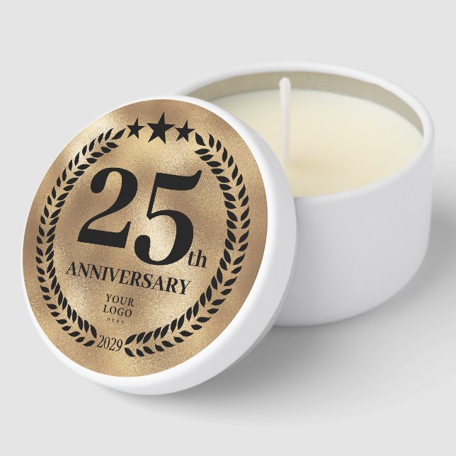 Gold Business 25 Anniversary Gift Employee Clients Mini Candle Favors (Corner)