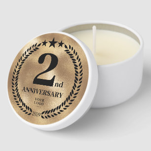 Gold Business 2nd Anniversary Gift Employee Client Mini Candle Favors