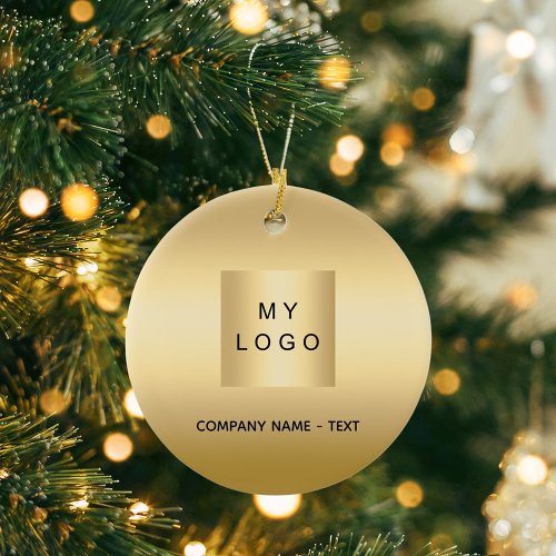Gold business company logo Christmas Ceramic Ornament