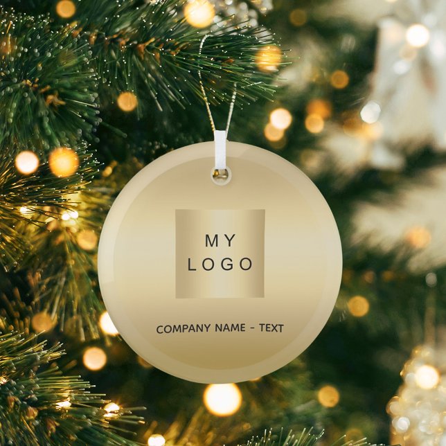 Gold business company logo Christmas Glass Ornament (Creator Uploaded)
