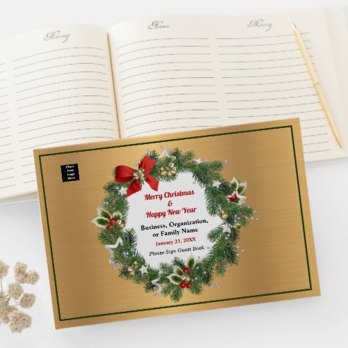 Gold Business Logo Family Christmas Party Custom Guest Book