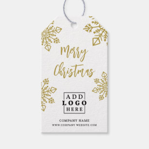 Gold Business Logo Merry Christmas White Snowflake Gift Tags