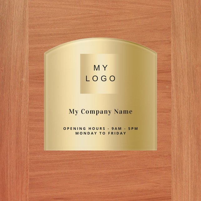 Gold business logo name opening hours door sign (Creator Uploaded)