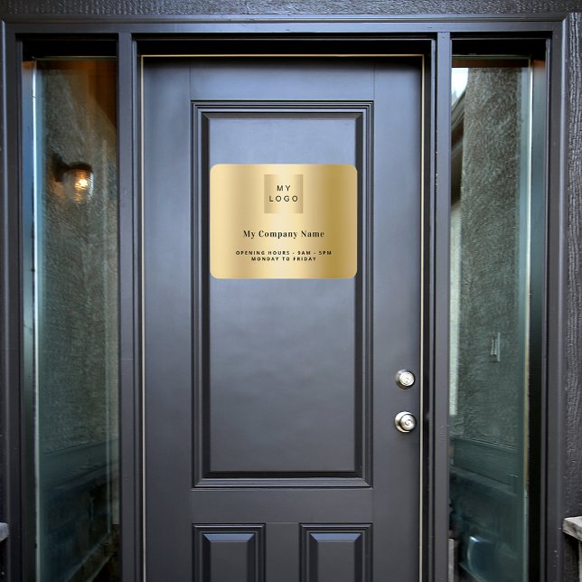 Gold business logo name opening hours door sign (Creator Uploaded)