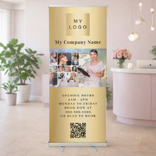 Gold business logo photo QR-code Retractable Banner