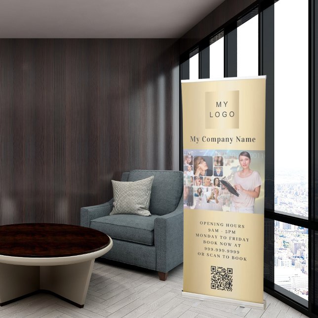 Gold business logo photo QR-code Retractable Banner (Creator Uploaded)