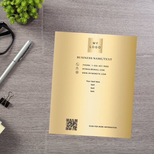 Gold business logo qr code custom text flyer