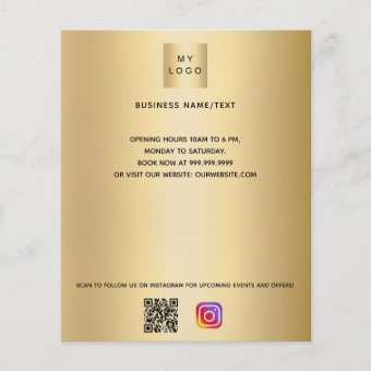 Gold business logo qr code instagram custom text flyer | Zazzle