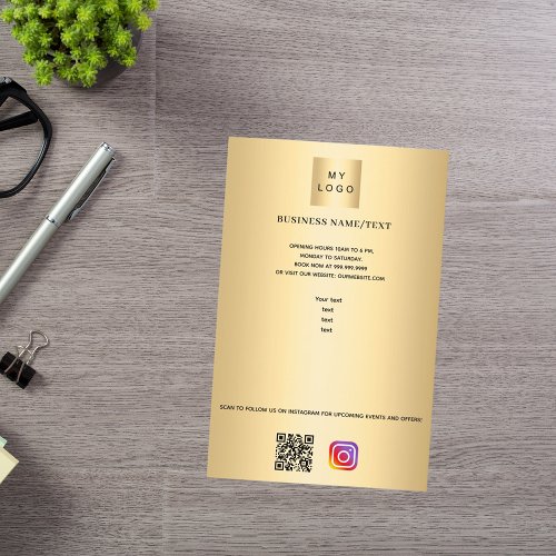 Gold business logo qr code instagram custom text flyer