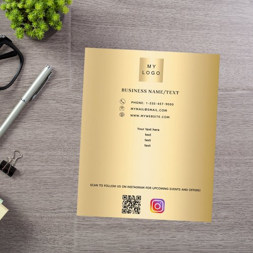 Gold business logo qr code instagram custom text flyer