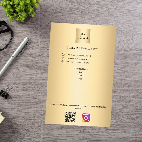 Gold business logo qr code instagram custom text flyer