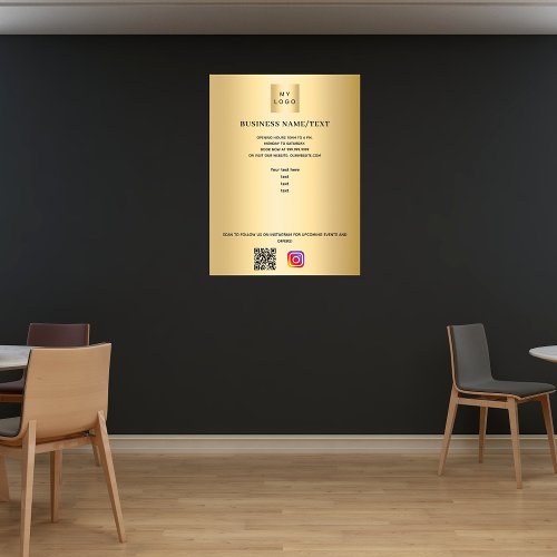 Gold business logo qr code instagram custom text poster