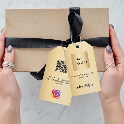 Gold business logo QR Instagram hang tag