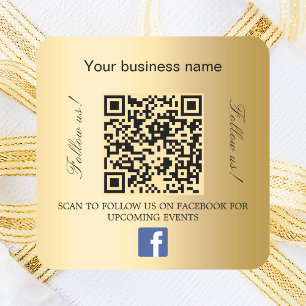 Gold business name qr code Facebook Square Sticker