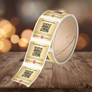 Gold business name qr code instagram square sticker
