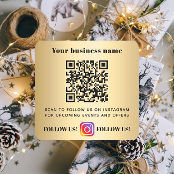 Gold Business Name Qr Code Instagram Square Sticker by ThunesBiz at Zazzle