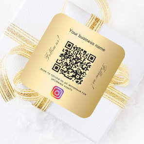 Gold business name qr code instagram square sticker