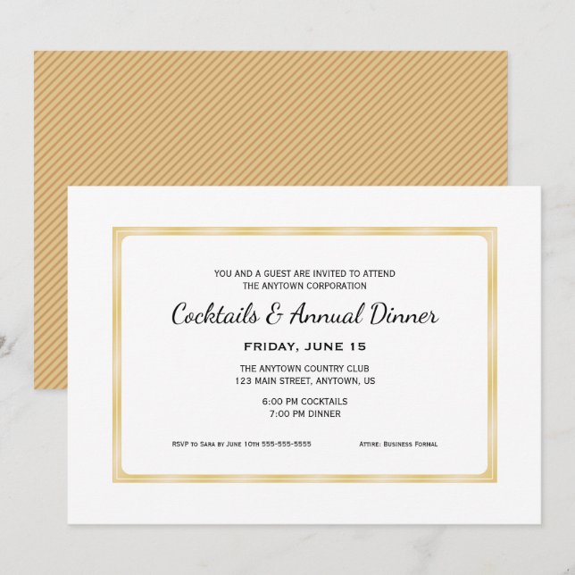 Gold Business Professional Cocktails & Dinner Invitation (Front/Back)