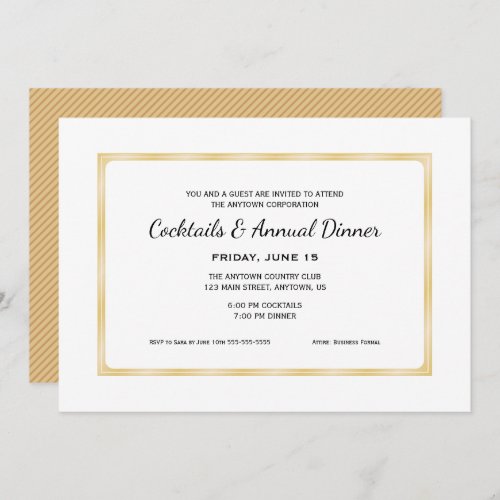 Gold Business Professional Cocktails  Dinner Invitation