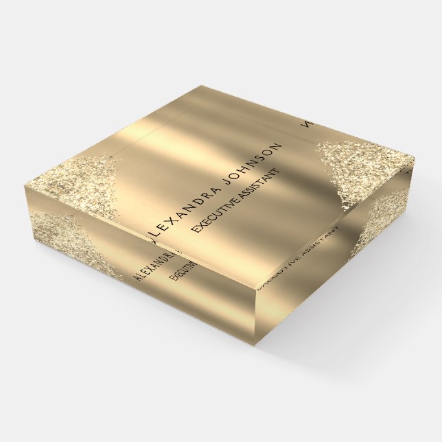 Gold Business Professional Sparkle Glitter Paperweight (Angled)