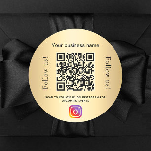 Gold business qr code instagram classic round sticker