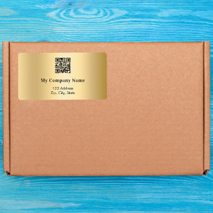 Gold business QR code return address shipping Label