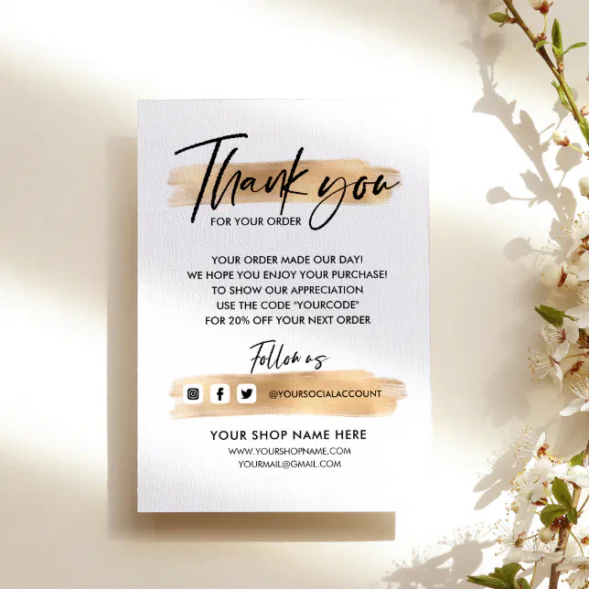 Gold Business THANK YOU HAND LETTERED AND LOGO Enclosure Card | Zazzle