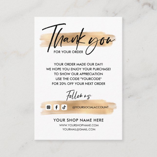 Gold Business THANK YOU HAND LETTERED AND LOGO v2 Enclosure Card (Front)