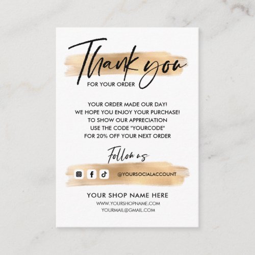 Gold Business THANK YOU HAND LETTERED AND LOGO v2 Enclosure Card